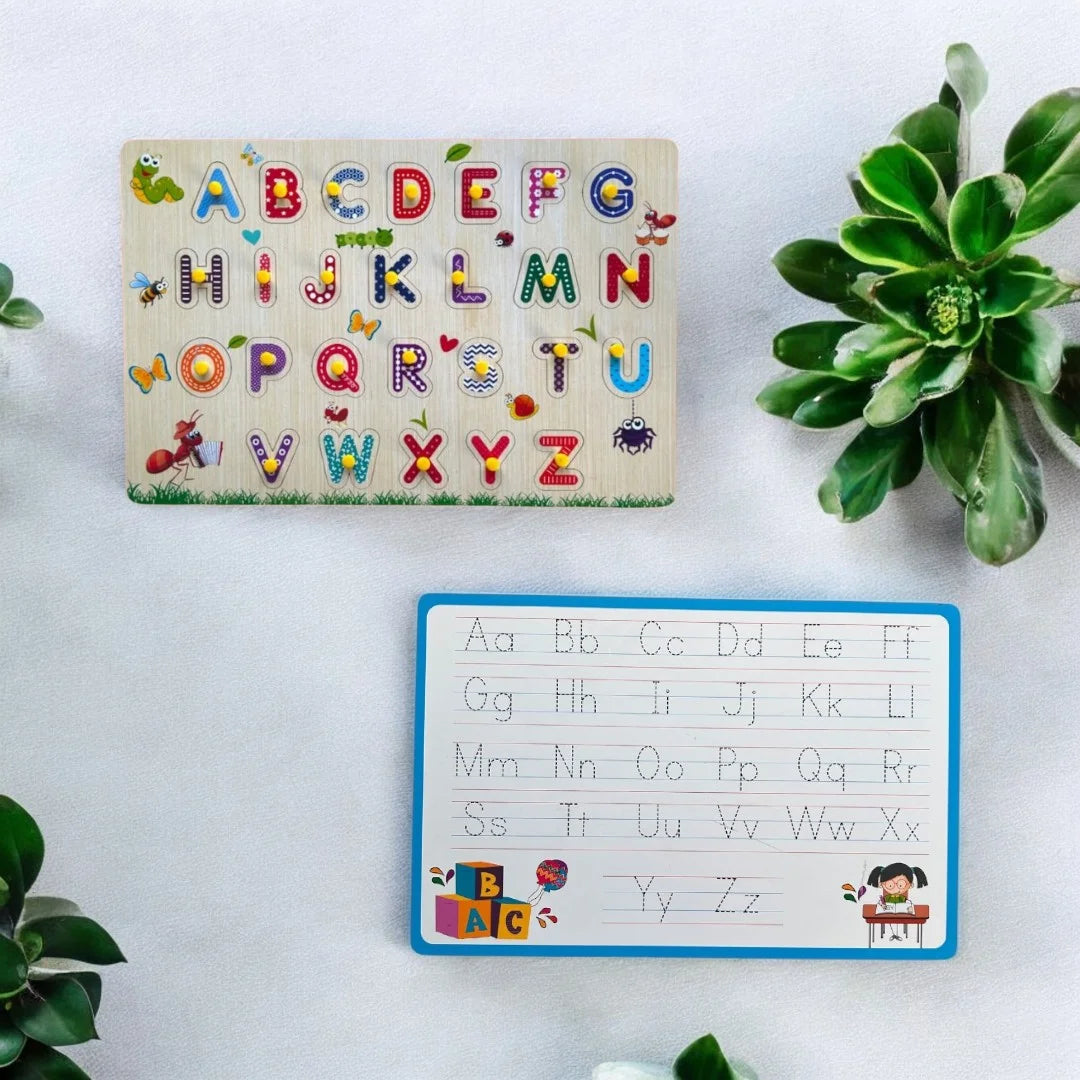 2 in 1 Alphabet Peg with Wipe-Clean Writing Practice Board